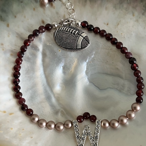 Washington Commanders Garnet Burgundy Swarovski Pearl Gold Spirit charm bracelet - Picture 7 of 9